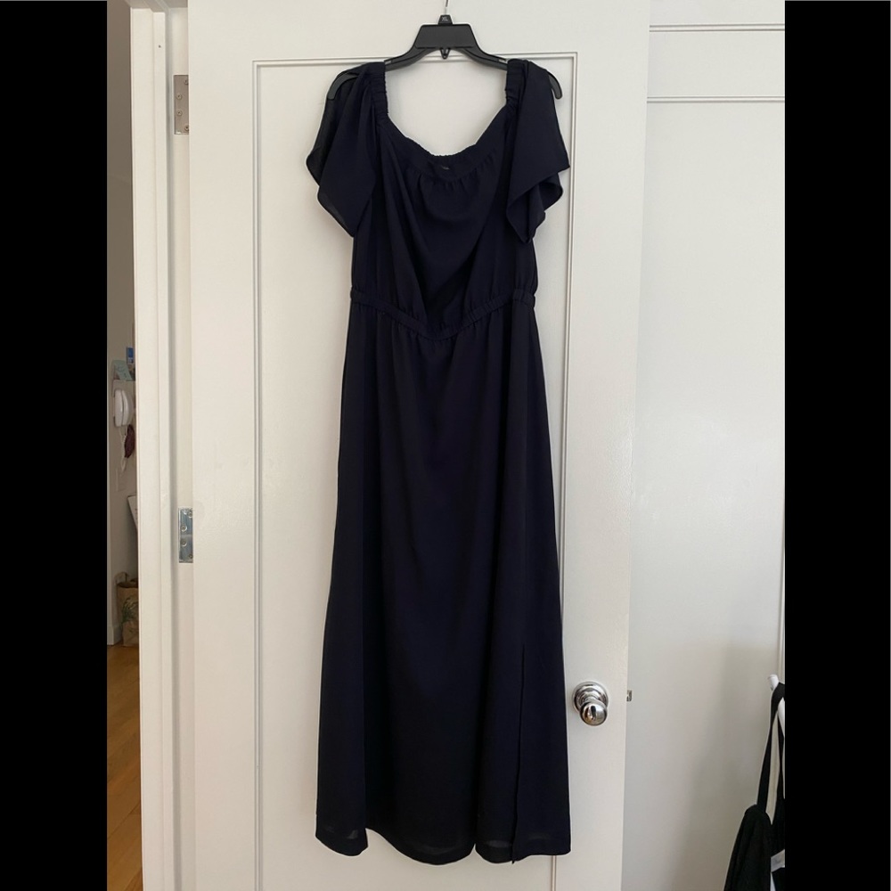 Ann Taylor Navy Maxi off the shoulder dress